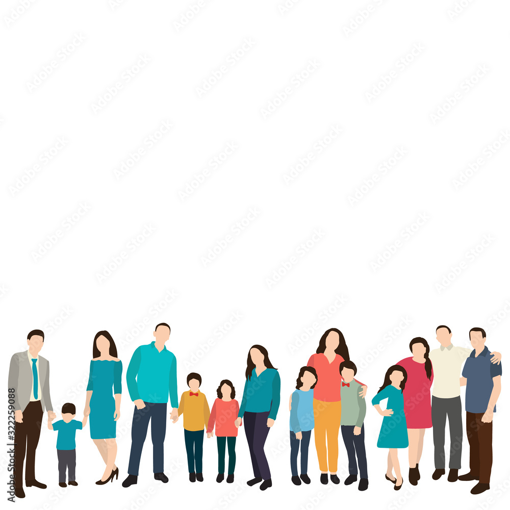 vector, isolated, silhouette of a group of people with children vector, isolated, silhouette of a group of people with children
