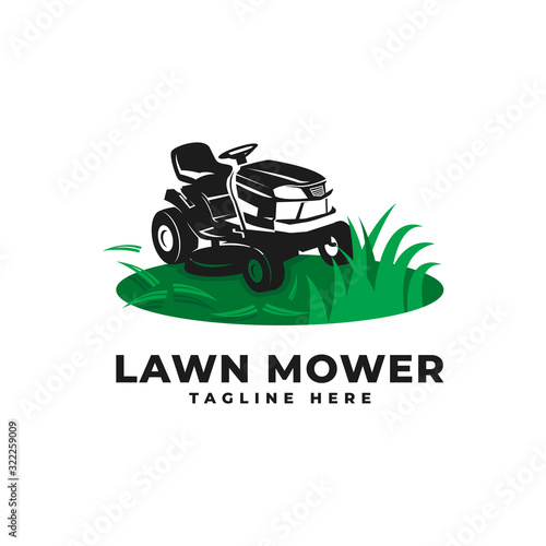 Lawn Mower with Engine Tractor Logo Vector Icon Illustration