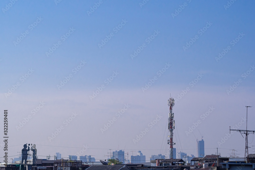 View of city with old residential building and sky in bangkok, thailand. Space for text. View of city with old residential building and sky in bangkok, thailand. Space for text.