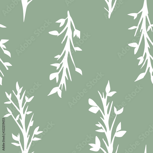 Green natural wallpaper - tileable pattern with bushes and leaves