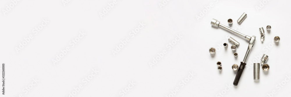 Tools on a white background. Banner Concept repair, car repair, father's day Tools on a white background. Banner Concept repair, car repair, father's day