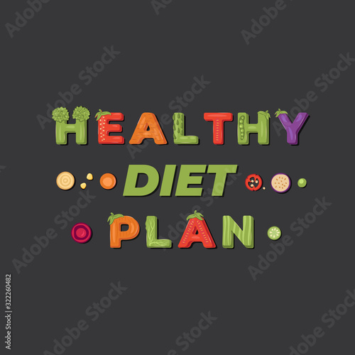 Healthy Diet Plan - lettering sign design. Vector illustration.