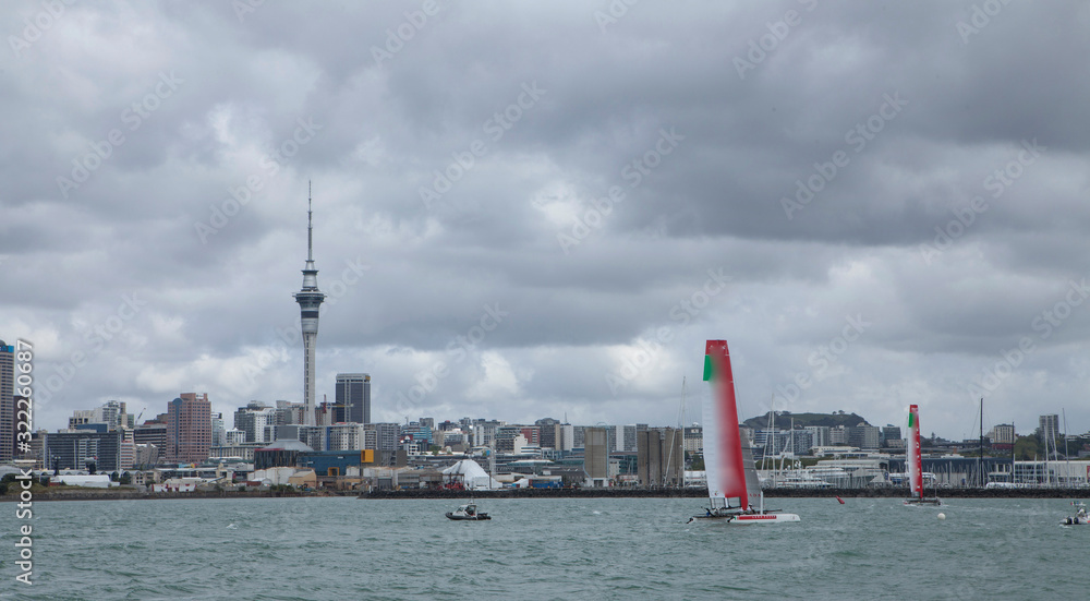 Auckland City New Zealand Skyline and sailingboat