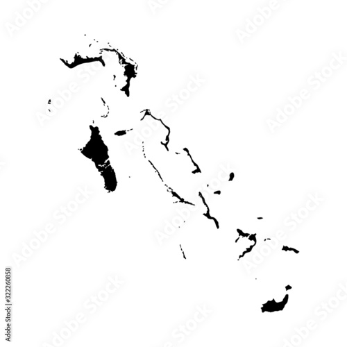 Bahamas map vector, isolated on white background. Black template, flat earth. Simplified, generalized with round corners.