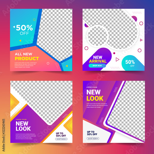 Set of Editable minimal square banner template. colorful background with stripe line shape. Suitable for social media post, instagram  and web internet ads. Vector illustration with photo college