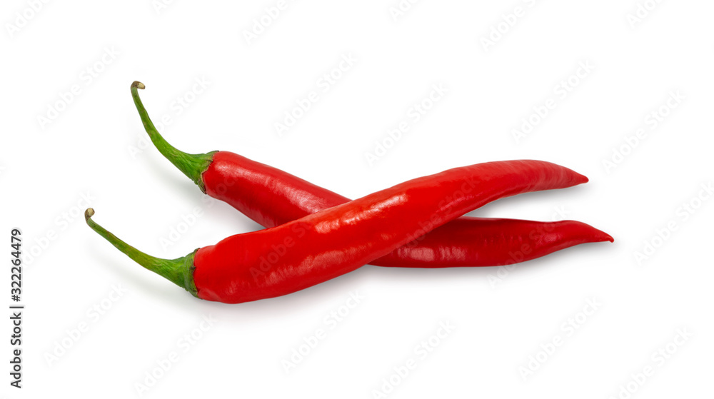 Fresh red chili isolated on white color background.