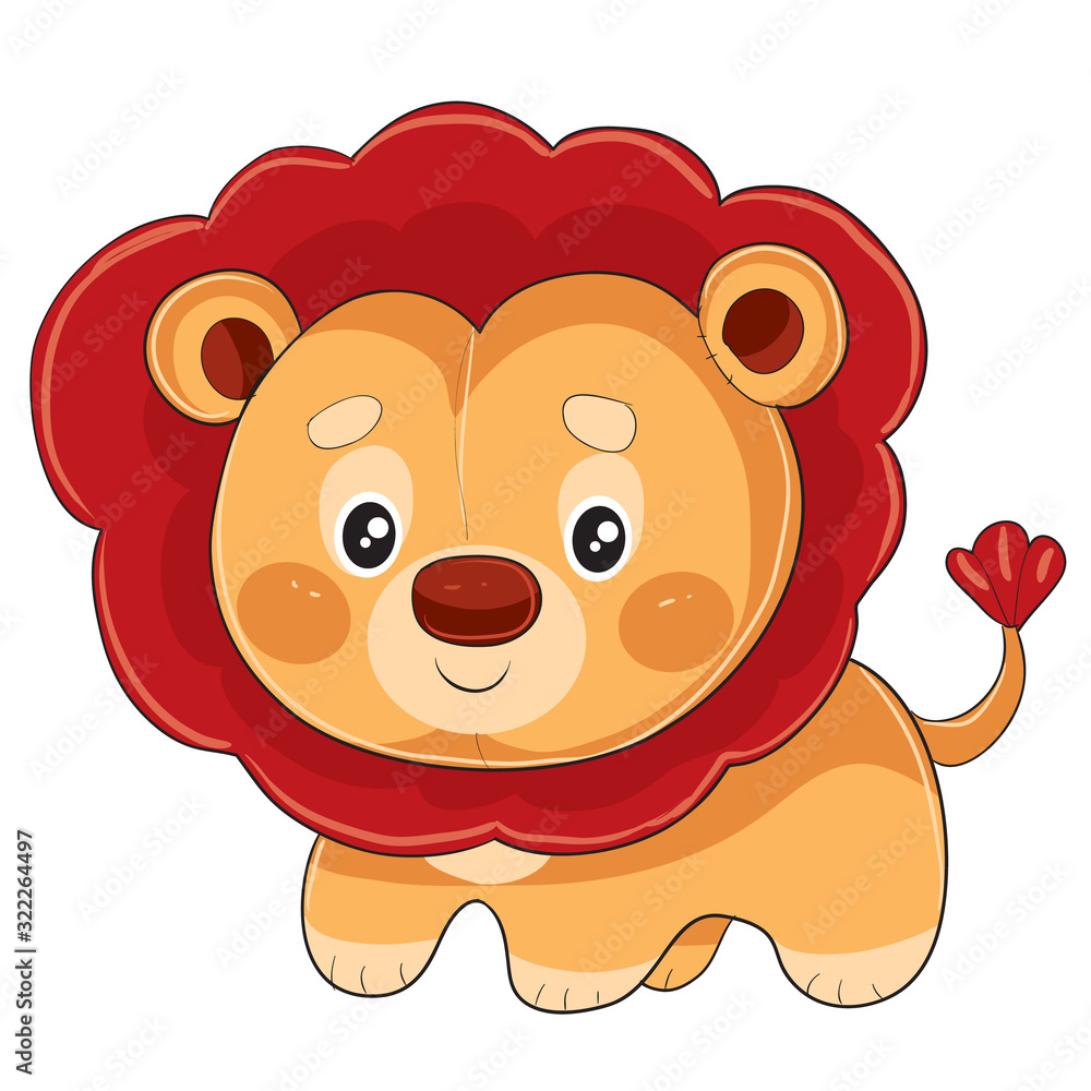 lion toy stands and waits for someone to play with him, isolated object on a white background,