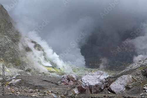 Whakaari / White Island New Zealand active volcano. Moonscape.  Andesite stratovolcano Sulphur mining photo