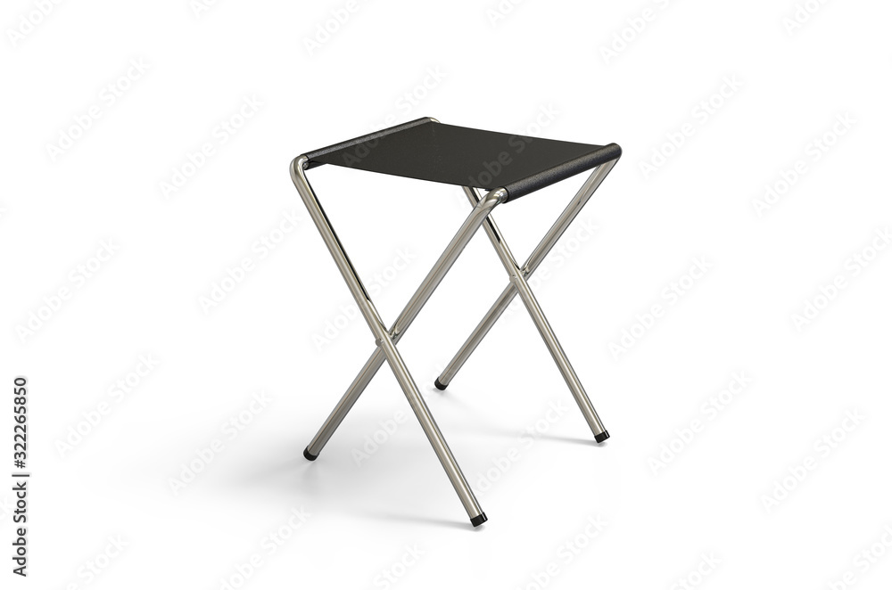 Folding camping stool on isolated white background, 3d illustration Folding camping stool on isolated white background, 3d illustration