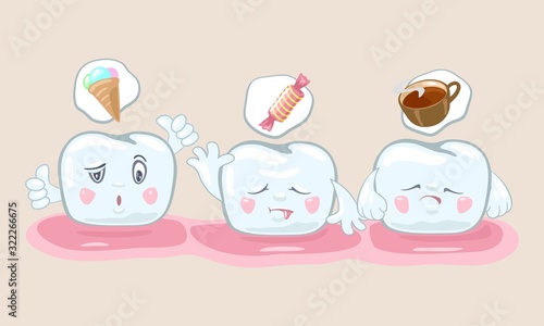 Visual nutritional guidelines, recommendations to keeping teeth white, strong and healthy. Useful and harmful food. Prevention of caries, decay, cavity. Vector cartoon isolated illustration.