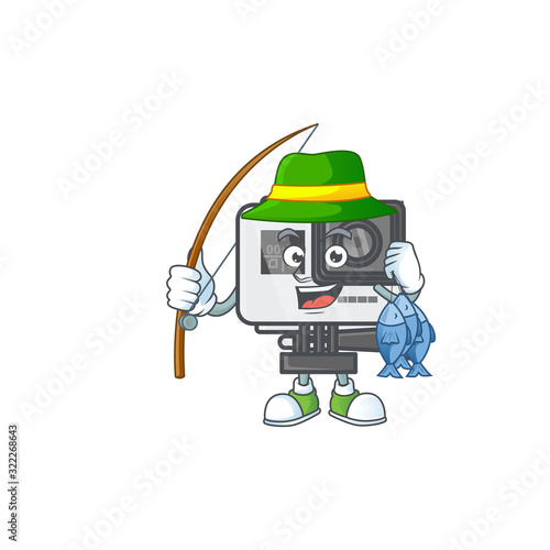 A mascot design of Fishing action camera with 3 fishes