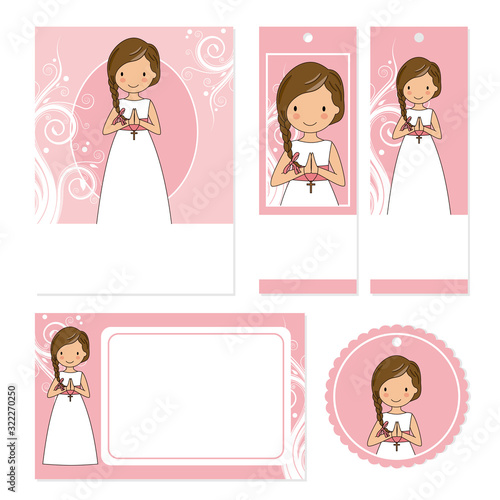 Set communion card for girl