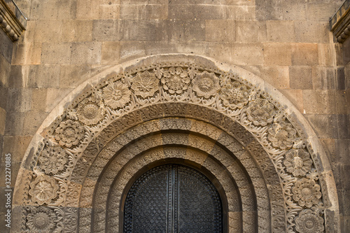 Entrance door of Mother Armenia Museum of Defense Ministry in Victory park, Yerevan, Armenia