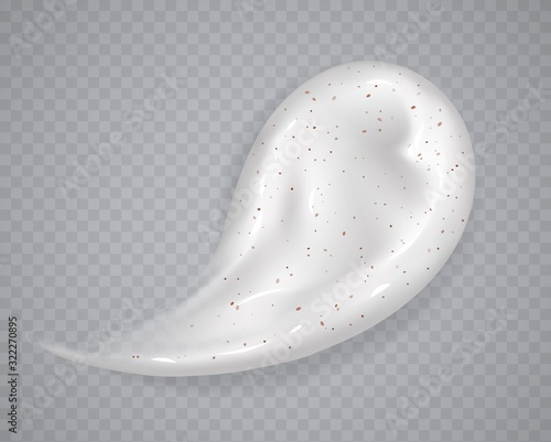 White cream or scrub smear isolated on a transparent background. Realistic cosmetic beauty skincare product sample. Moisturizing lotion. Vector illustration.