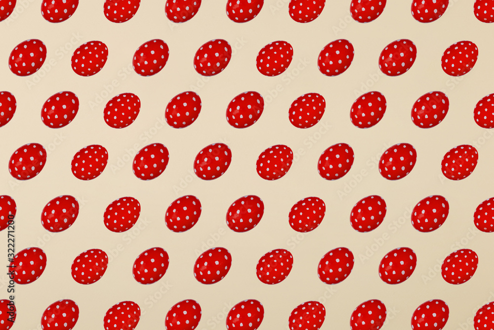 Red Easter eggs on a yellow background. Festive preparation, pattern, repetition, banner. Red Easter eggs on a yellow background. Festive preparation, pattern, repetition, banner.