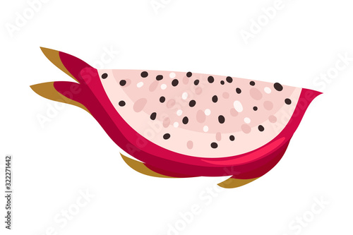 Pitaya or Dragon Fruit Cut Section Covered with Leathery Leafy Skin Vector Illustration