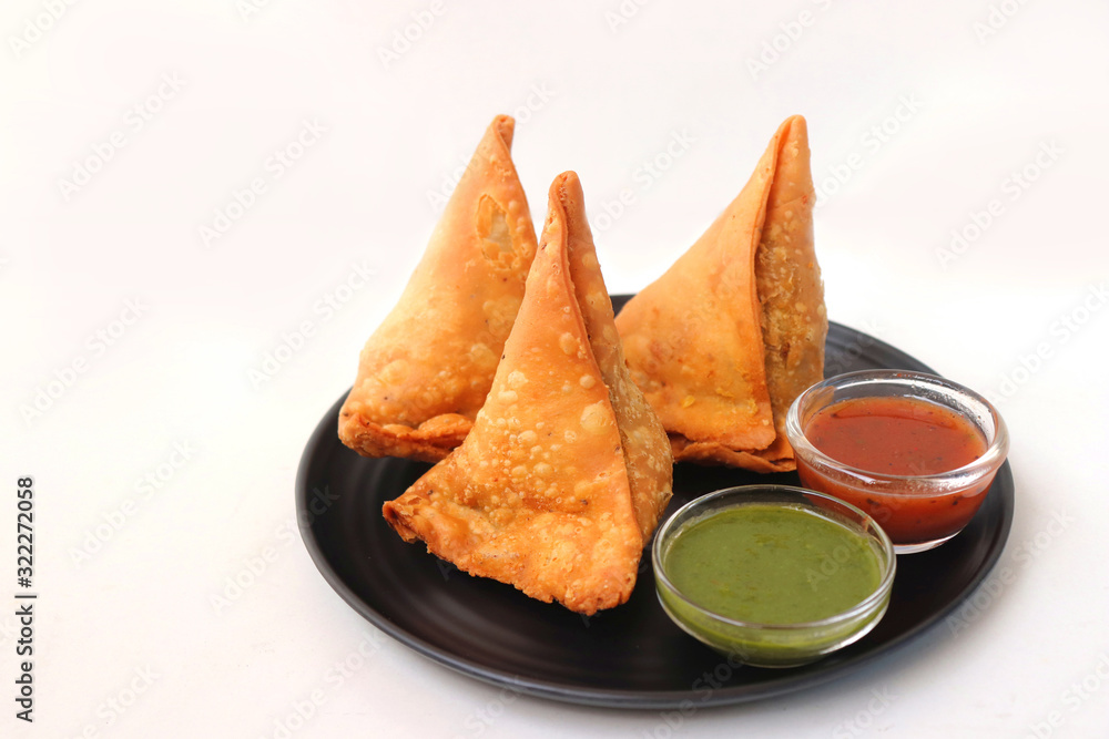 Vegetarian Aloo samosa or samosas. Indian special traditional street ...