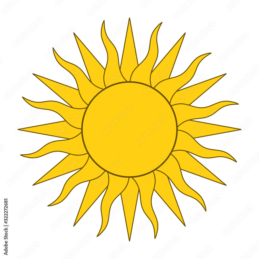 Yellow sun with twenty-four rays. Vector illustration on white background. Yellow sun with twenty-four rays. Vector illustration on white background.