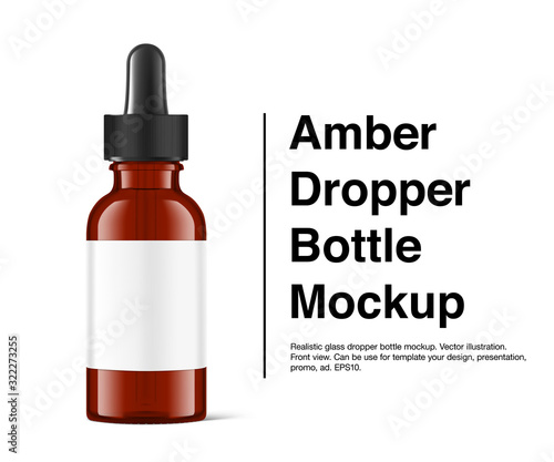 Dropper bottle mockup isolated on white background. Vector illustration. Front view. Сan be used for cosmetic, medical and other needs. EPS10	