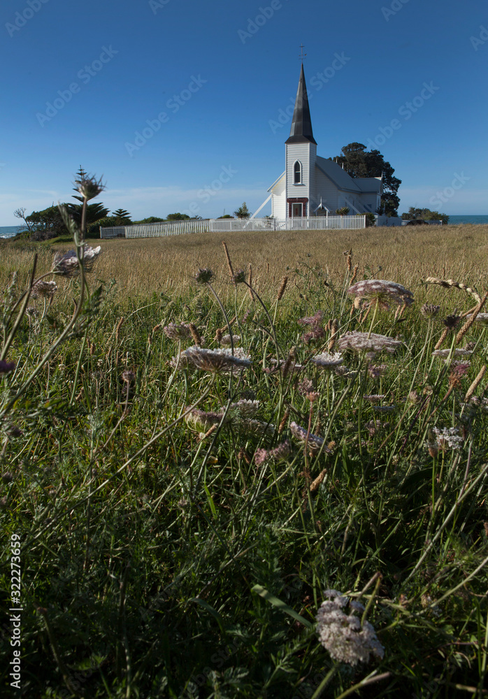Historic Church on the coast at Ruakokore (Urutana) in Papatea Bay, Ruakokore, Opotiki District, Bay of Plenty New Zealand Historic Church on the coast at Ruakokore (Urutana) in Papatea Bay, Ruakokore, Opotiki District, Bay of Plenty New Zealand