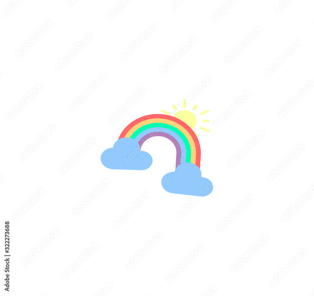 Flat cartoon weather illustration vector. Weather icon for mobile app on smartphone. Weather forecast vector icon - cloudy and rainbow with the sun Flat cartoon weather illustration vector. Weather icon for mobile app on smartphone. Weather forecast vector icon - cloudy and rainbow with the sun