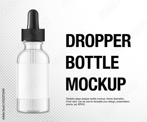 Dropper bottle mockup isolated on white background. Vector illustration. Front view. Сan be used for cosmetic, medical and other needs. EPS10	