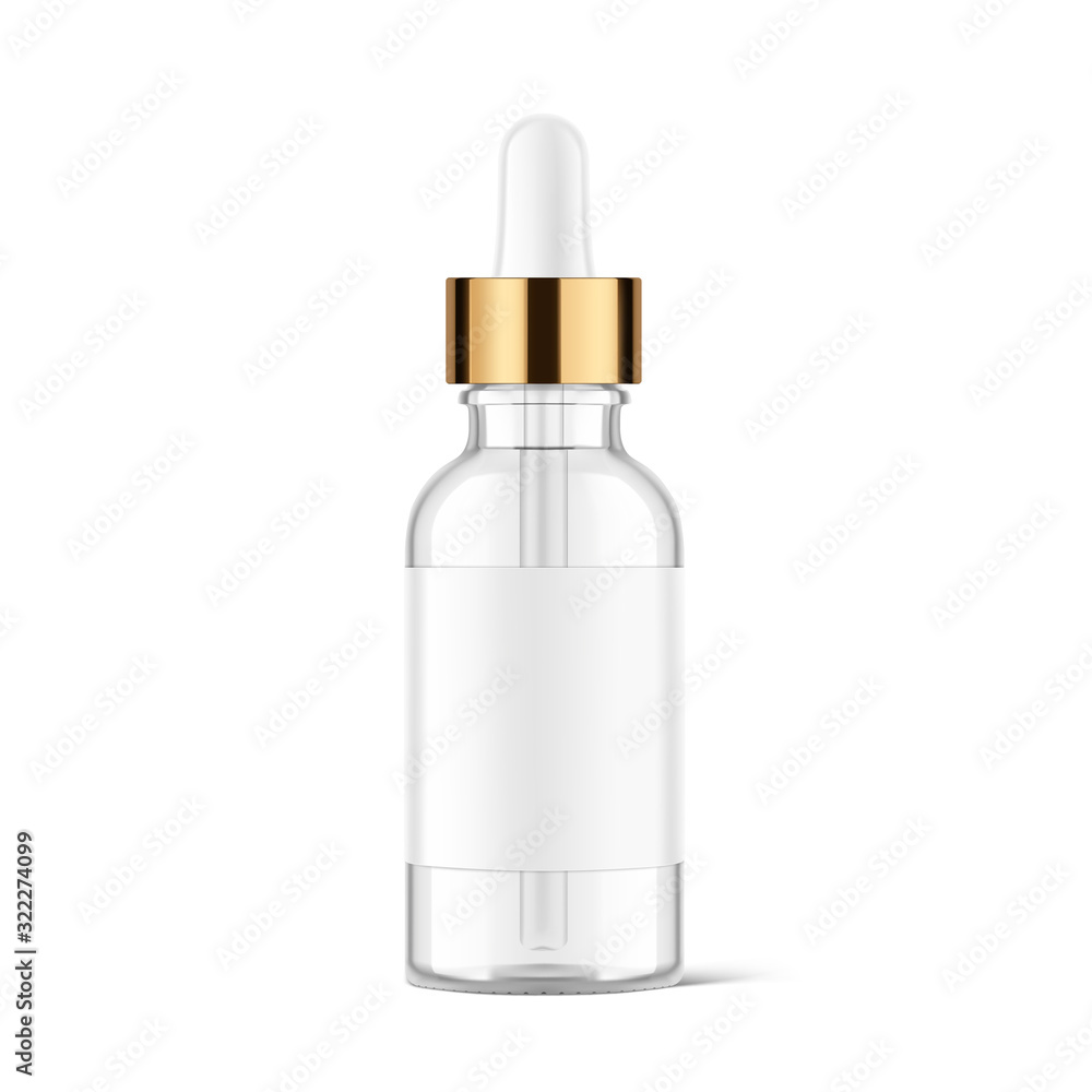 Dropper bottle mockup isolated on white background. Vector illustration. Front view. Сan be used for cosmetic, medical and other needs. EPS10	