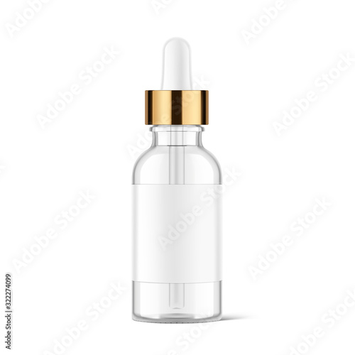 Dropper bottle mockup isolated on white background. Vector illustration. Front view. Сan be used for cosmetic, medical and other needs. EPS10	