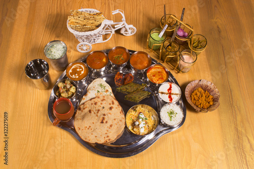 Mutton Thali with vegetables, rice and rotis