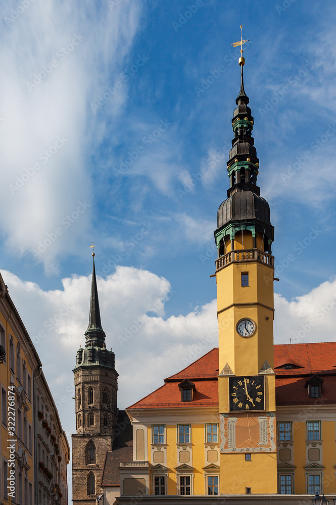 Town hall of beautiful historic city Bautzen (Budysin) in Upper Lusatia in Saxony, Germany, Europe