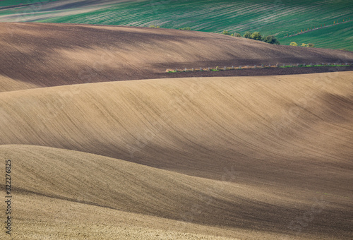 Beautiful colorful autumn landscape with curved fields in south moravia