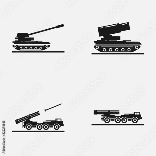 Leinwand Poster Set of artillery flat vector icons