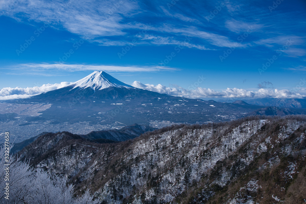 富士山,三ツ峠,雪,冬,風景,青空