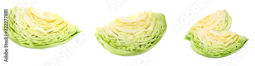 Cut of green cabbage isolated on white background