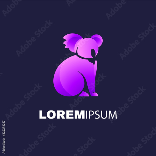 Abstract silhouette of koala in gradient color style on dark background. Vector trend icon.