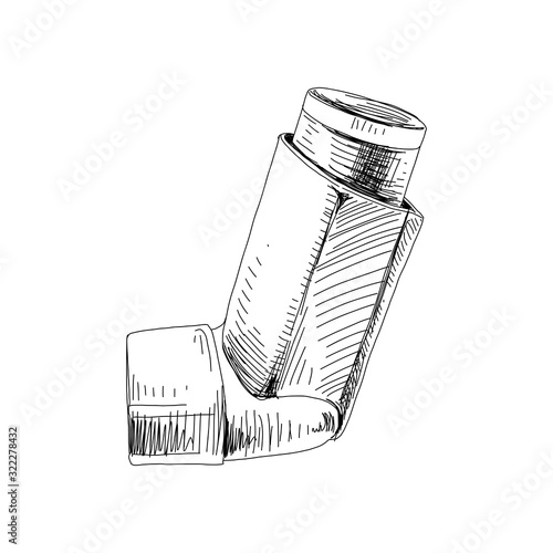 Medical spray inhaler, hand drawn vector illustration.