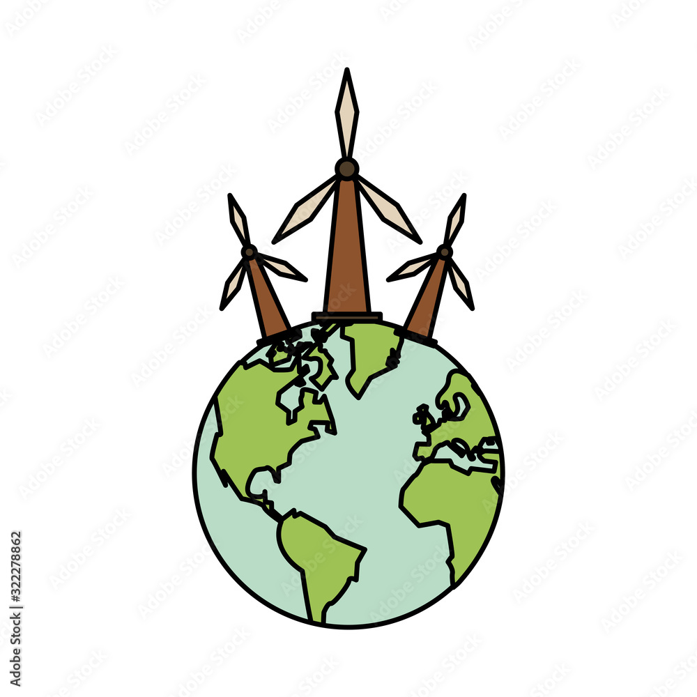 Naklejka premium world planet earth with windmills