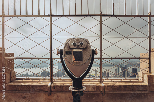 Vintage binoculars viewer,  Empire State Building, New York City, USA