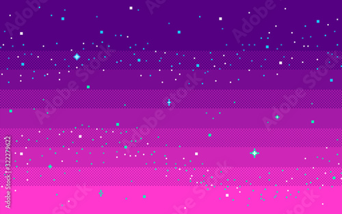 Pixel art star sky at sunset time.