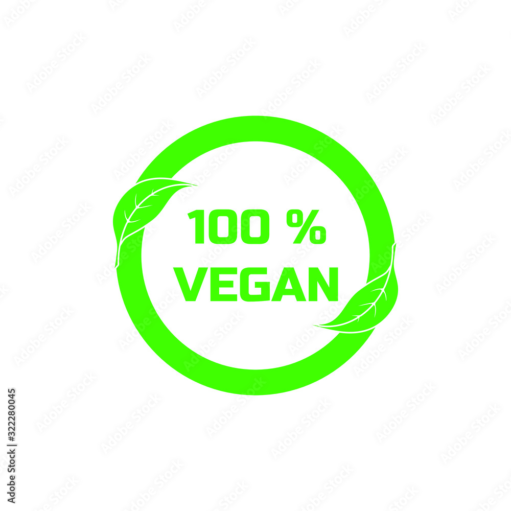 100 % Vegan icon. Vector green logo sign for healthy food package design. 100 % Vegan icon. Vector green logo sign for healthy food package design.
