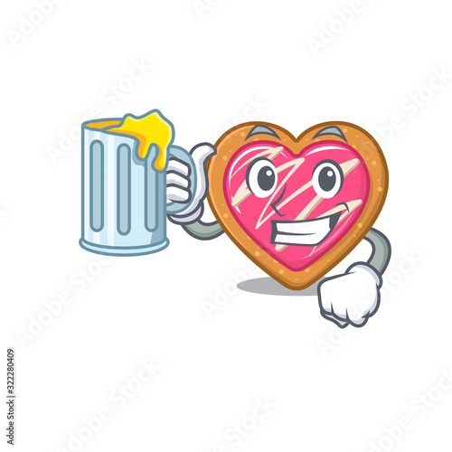 Smiley cookie heart mascot design with a big glass