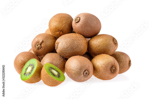 Big pile of fresh kiwi isolated on white background