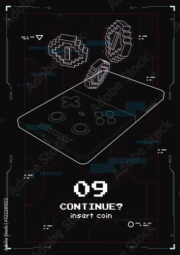 Gaming concept. Game over on portable console. Creative HUD poster. Modern template for web and print.