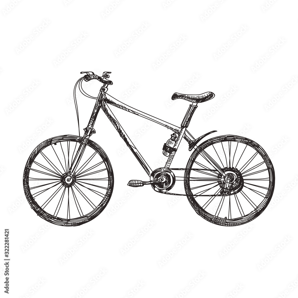 Bicycle hand drawn black and white vector illustration