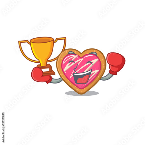 fantastic Boxing winner of cookie heart in mascot cartoon design