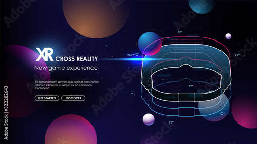 AR glasses on creativ gradient background. Creative futuristic concept. Modern template for web and print. Cross reality concept.