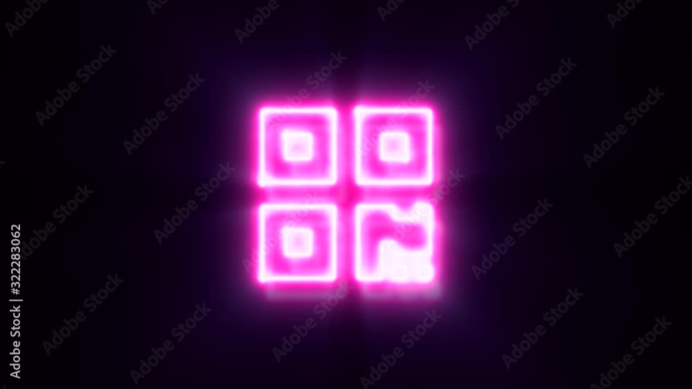 Pink neon QR code sign blinks and appear in center Pink neon QR code sign blinks and appear in center