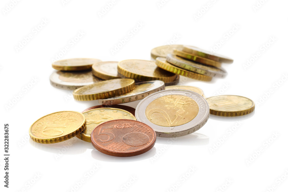 Euro cent currency metal coins in group isolated on white Euro cent currency metal coins in group isolated on white