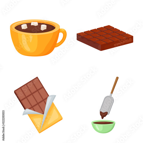 Vector design of cocoa and beans symbol. Set of cocoa and sweetness stock vector illustration.