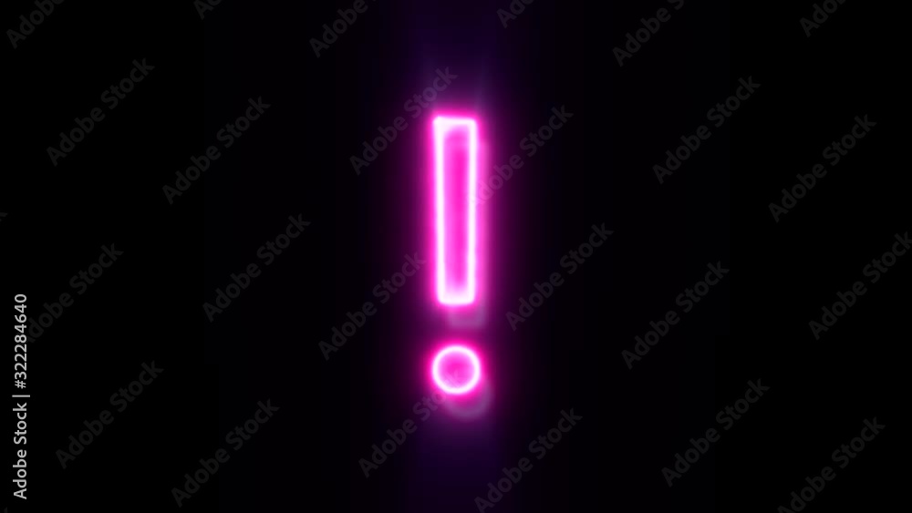 Pink neon exclamation symbol blinks and appear in center Pink neon exclamation symbol blinks and appear in center